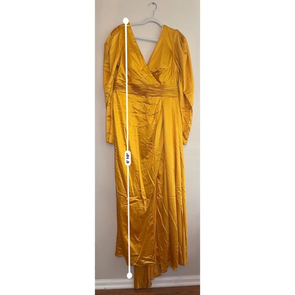 Mac Duggal 12404 FAUX WRAP  A LINE GOWN Formal Dress in Marigold size 14 - Picture 4 of 16